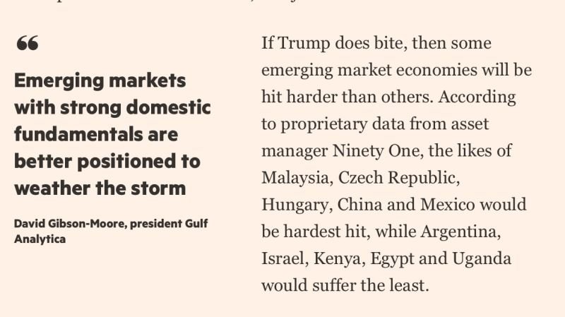 It was a pleasure to contribute to the recent Financial Times article “Emerging Markets Braced for Trump Tariffs Threat”. One of my key insights was highlighted in the piece.